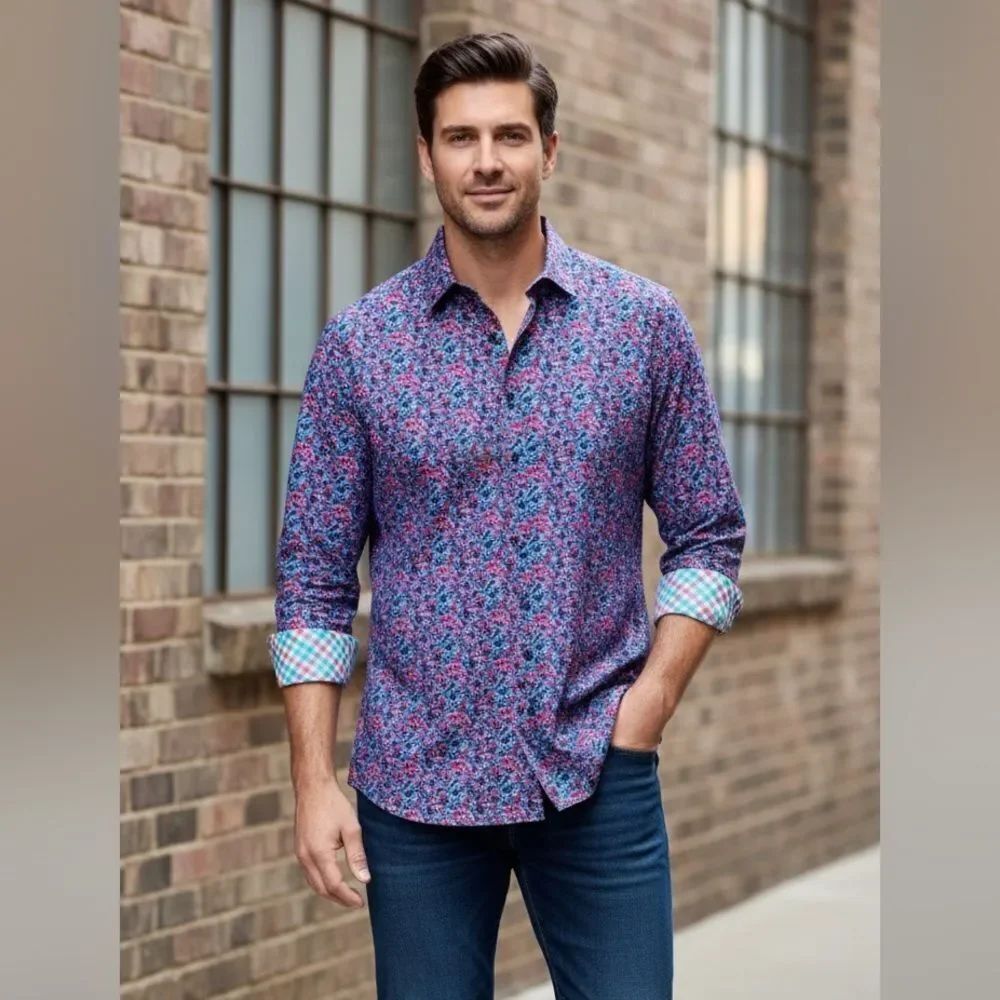 Take 50% OFF- Thomas Dean Multicolor Floral Men's Shirt, Size-3XLT